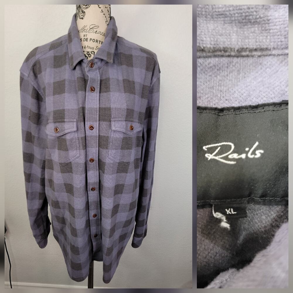 Rails Long Sleeve Sampson Flannel Shirt Mens Sz XL Pockets Faded Blue Check